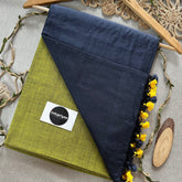Indupriyaa Dark Grey Nd Lemon Handloom Khadi Cotton Saree